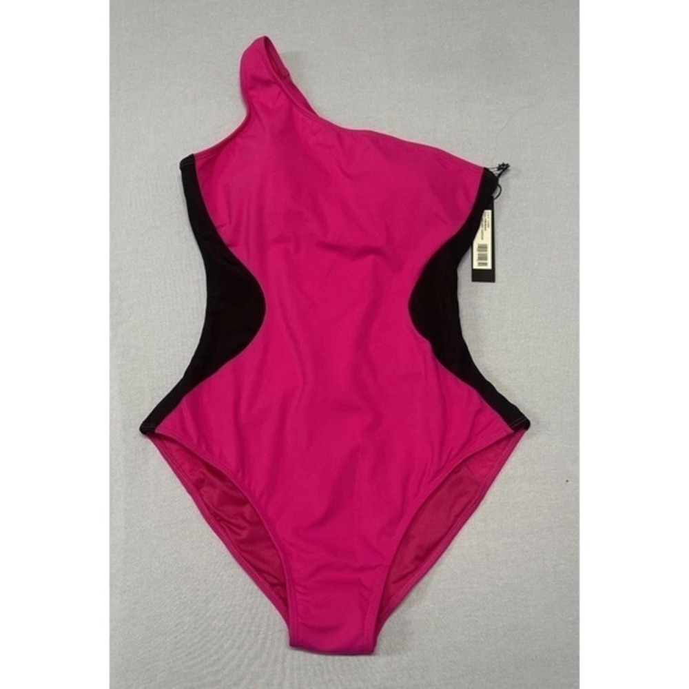 NWT TA3 Pink/Black One Sidey Contour Corset Shape Swimsuit Women's Size M Short